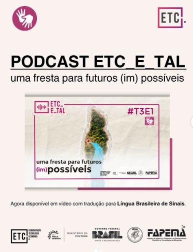 Imagem em fundo rosa apresentando o episódiio "Uma festa para futuros impossíveis. Há a indicação de que o pepisódio tem a versão em Libras. Fim da descriição. 