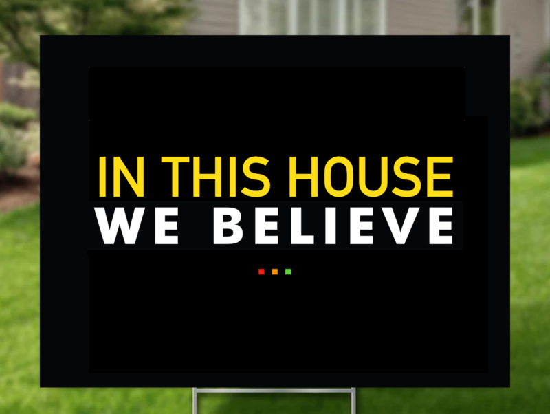 A yard sign introducing a discussion of public religious statements A yard sign introducing a discussion of public religious statements