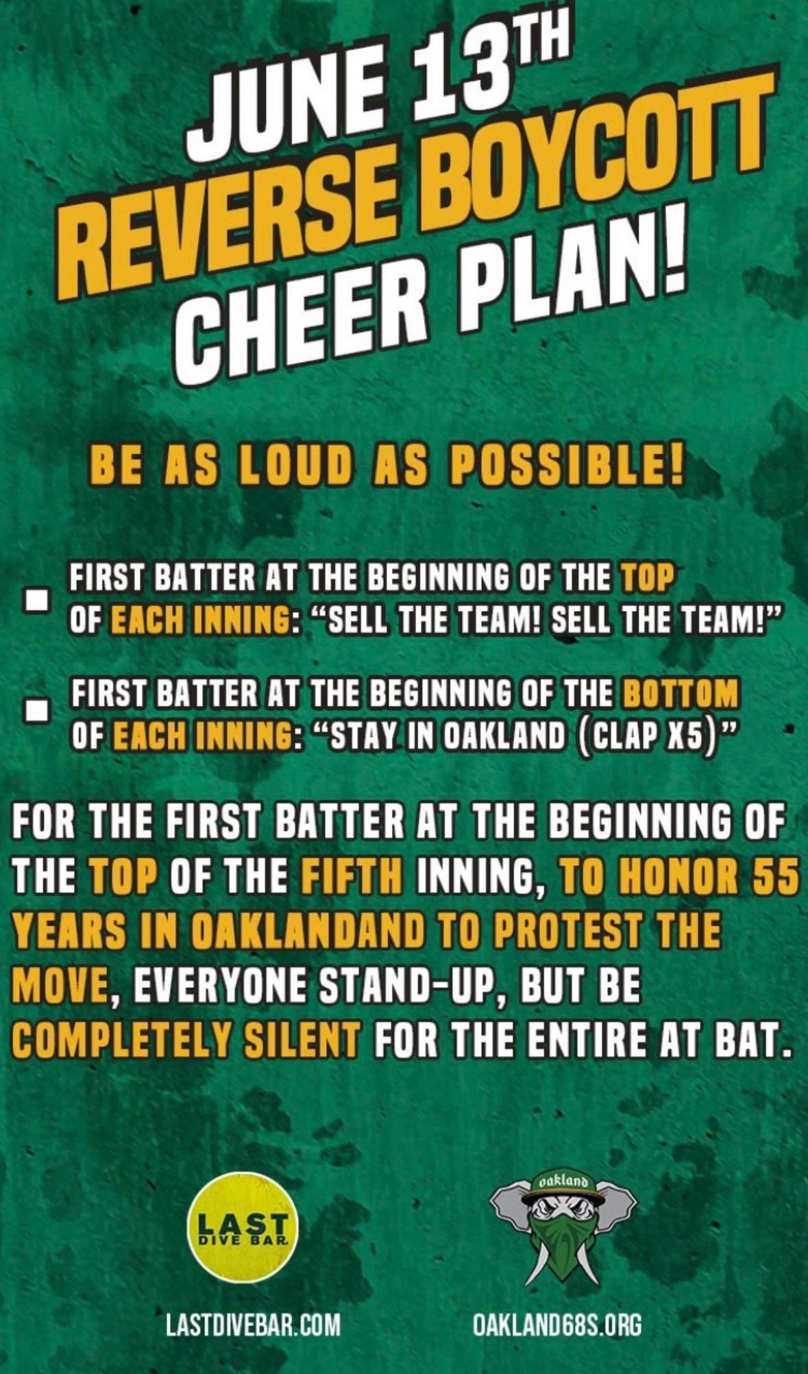 r/dirtysportshistory - We at DSH support the A’s and their reverse boycott. Get to your local stadium with A’s colors on. Anyone here from Oakland!Cheers for Today’s game: