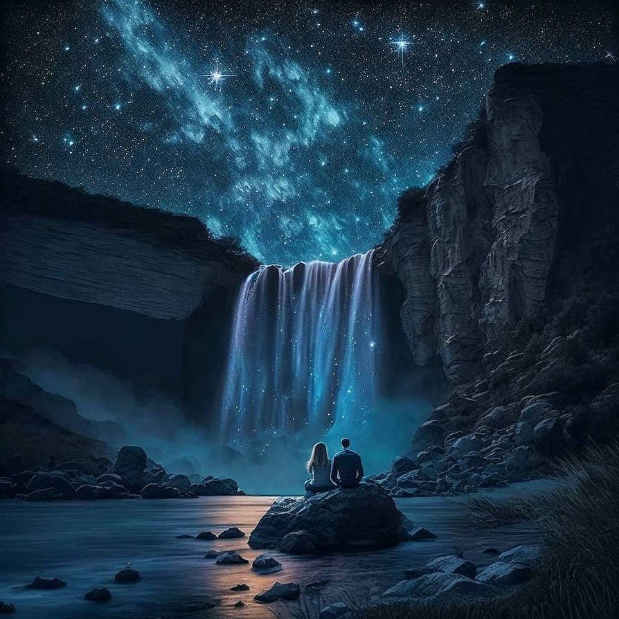 Two lovers and a waterfall Two lovers and a waterfall