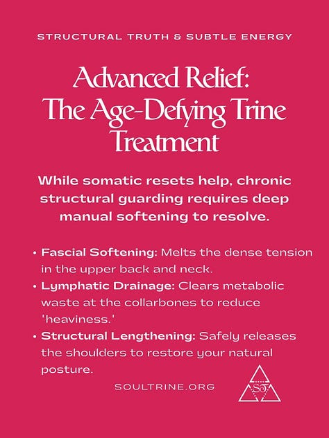 Age-Defying Trine Treatment, Deep Tissue and Lymphatic Massage are good for shoulder concners.