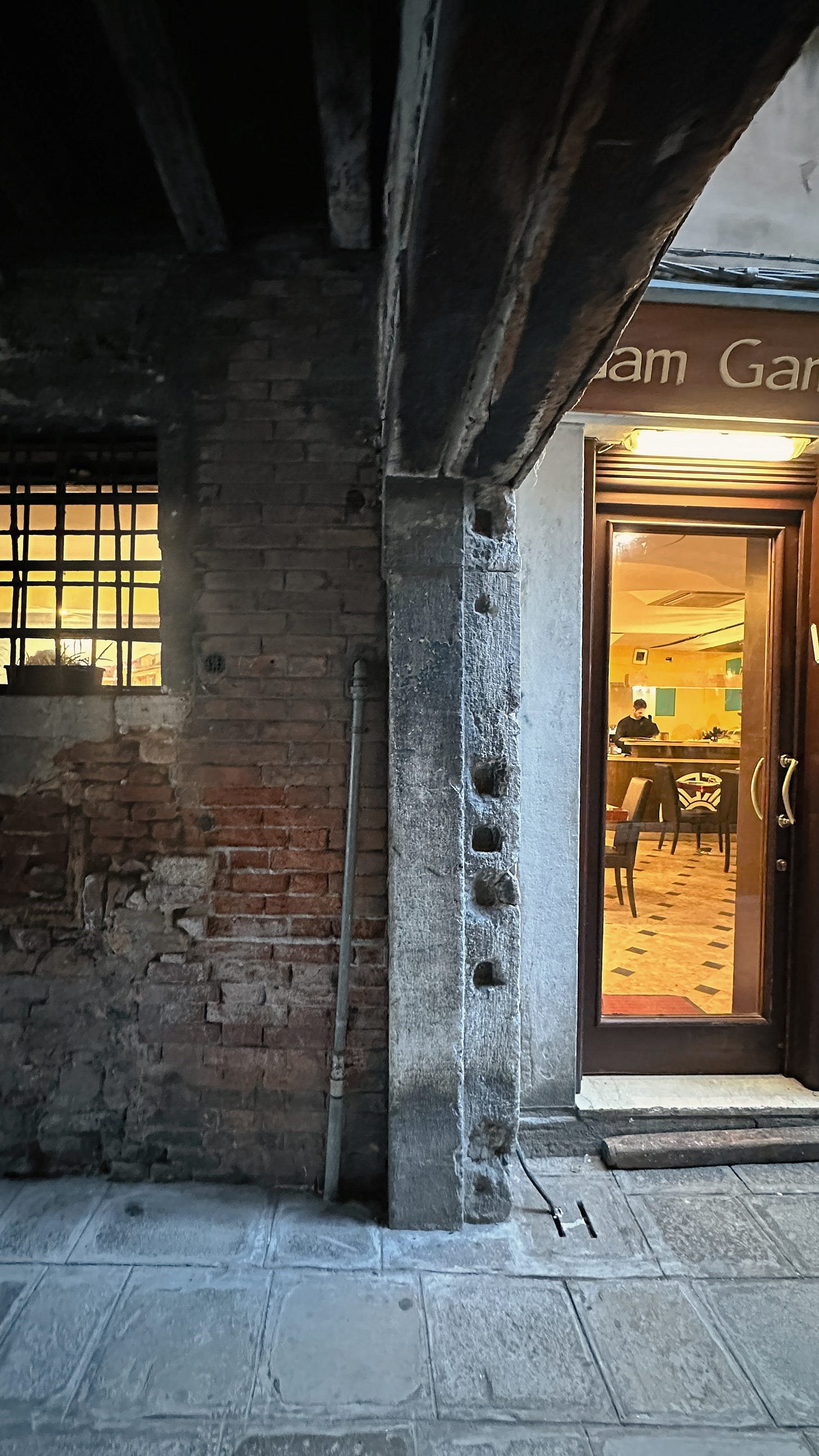 Gam Gam, a kosher restaurant on the canal, sits at the edge of Venice’s historic Jewish Ghetto—just steps from where the gates once closed at sunset and reopened at dawn. Established in 1516, it was the world’s first ghetto, where Jewish residents built upward when they couldn’t build out. Today, that same threshold is open - filled with light, food, and life. - Alyssa Rosenheck