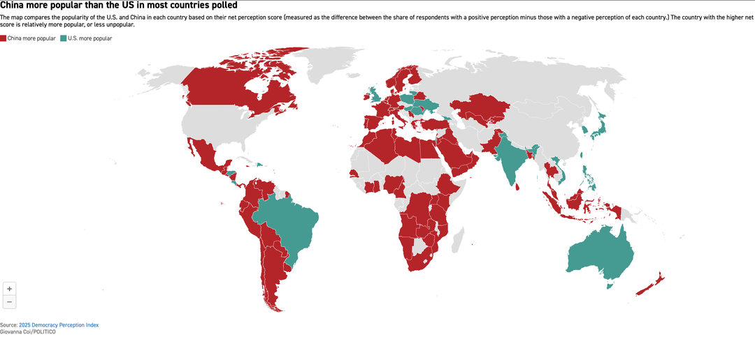 Global popularity map U.S. vs China : r/MapPorn
