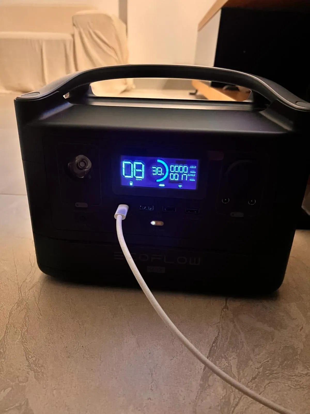 Mac Mini connected to an EcoFlow solar battery for a fully off-grid local AI agent