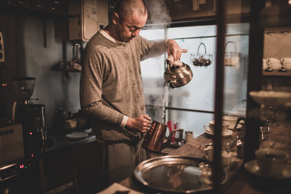 Getting the boiling water ready.