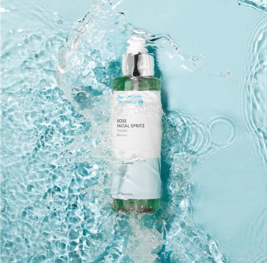 an image of a bottle of The Organic Pharmacy Rose Facial Spritz for The Beauty Ed® substack