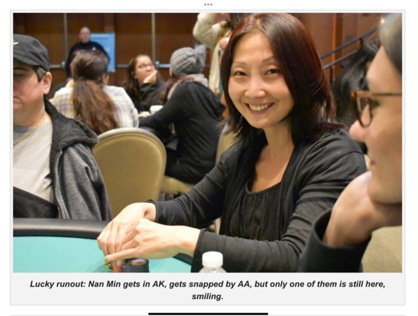 A person smiling at a poker tablennAI-generated content may be incorrect.