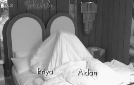 Awkward moment Aidan and Priya forced to watch their Hideaway sex session -  as Love Island co-stars SCREAM in horror