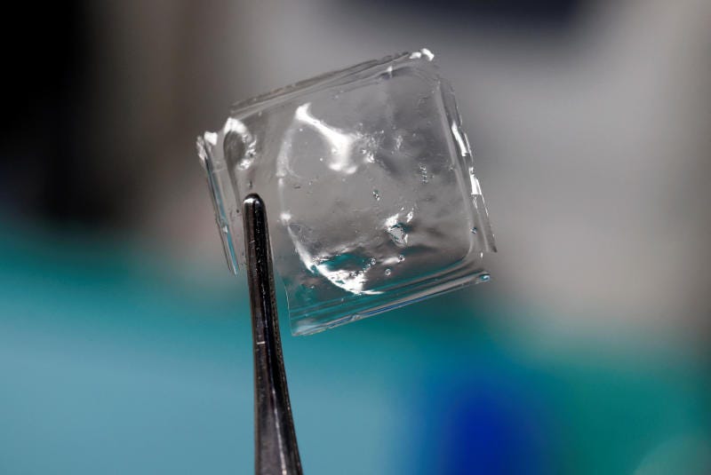 A researcher shows a sample of ocean-degradable plastic at the Centre for Emergent Matter Science  of Japanese research institution Riken in Wako, Saitama Prefecture, Japan. (Photo: Reuters)