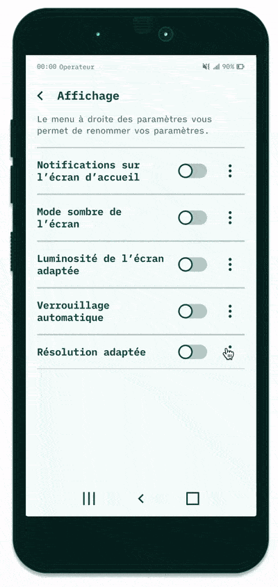 Un nom de paramètres changé de "Résolution adaptée" à "Qualité nulle quand j'ai plus de batterie"