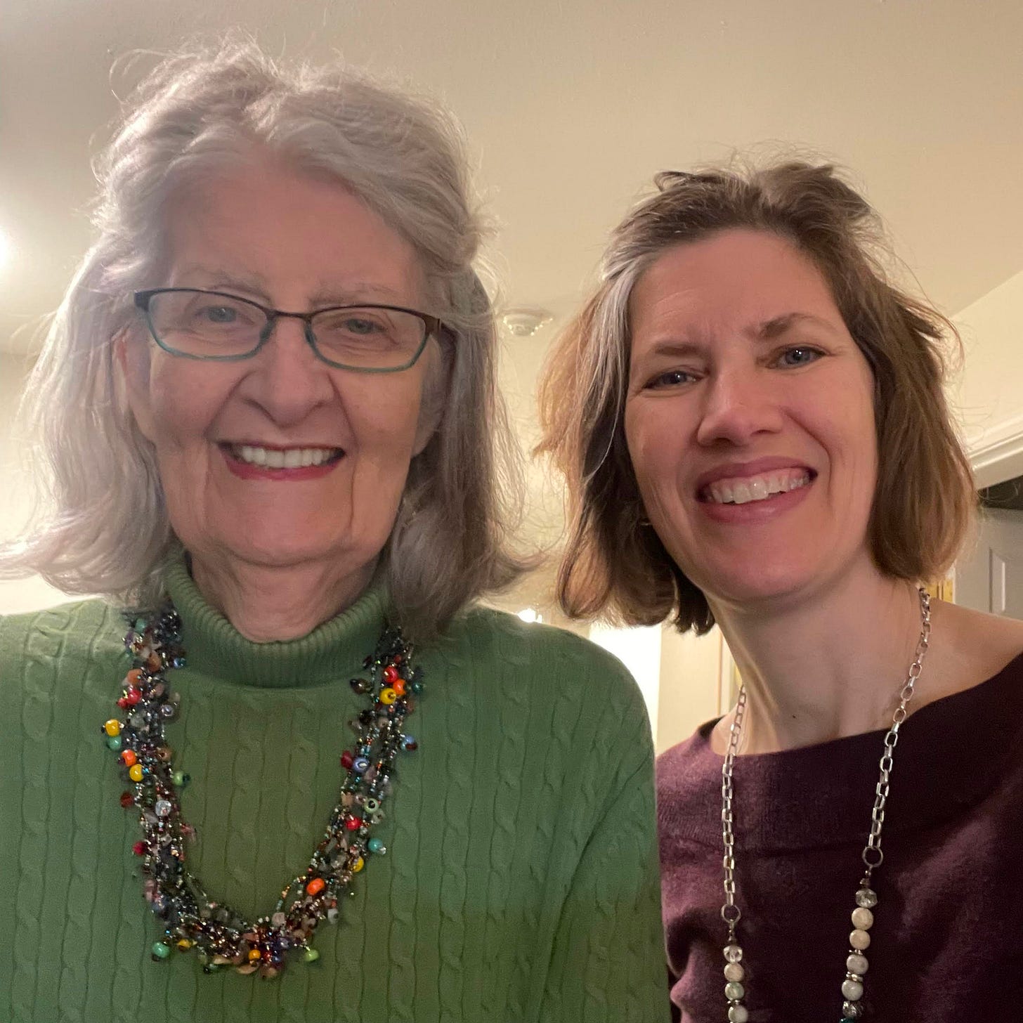 Selfie of my and older woman and middle-aged woman, smiling at the camera