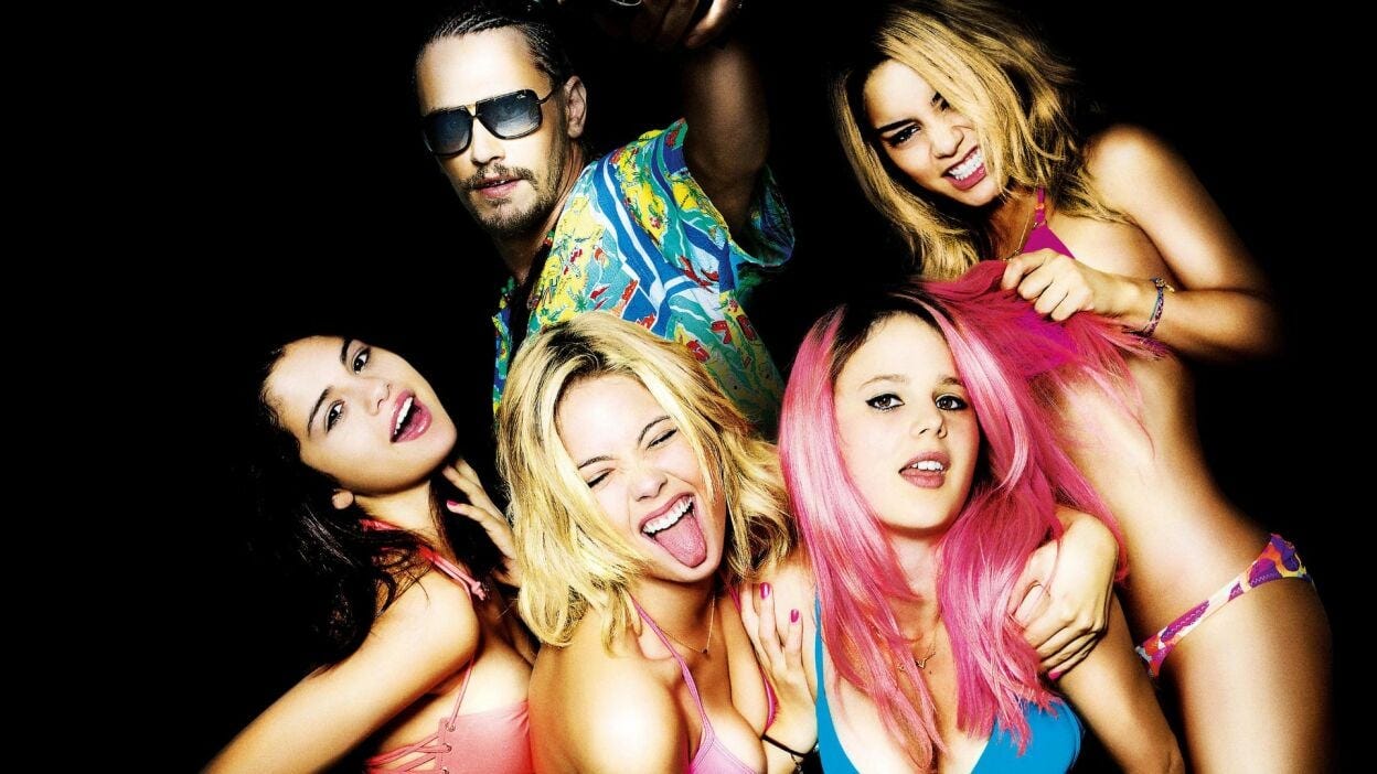 Selena Gomez, Ashley Benson, James Franco, Rachel Korine, and Vanessa Anne Hudgens in "Spring Breakers."