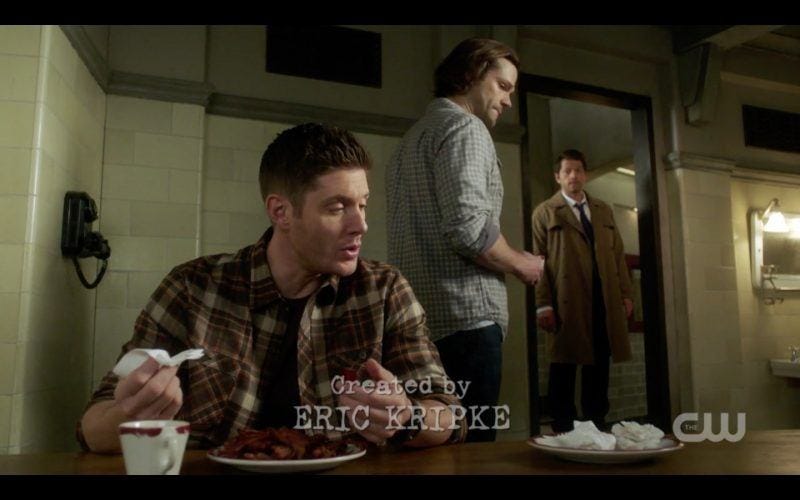 dean winchester eating pie for sam winchester castiel 1314