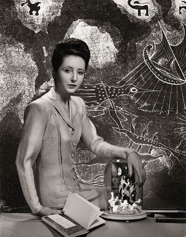 Anaïs Nin, posed in structured tailoring against a surrealist backdrop in 1936 and later seated among her archival manuscripts in the 1960s, embodies the dual nature of her ethos—at once the elegant projection of intellectual mystique and the meticulous curator of her own literary mythology.