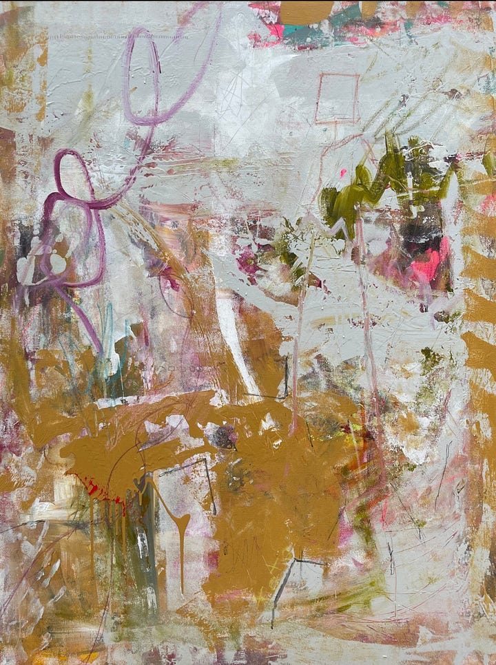 Colourful abstract acrylic paintings on large canvas by Kate Rogers