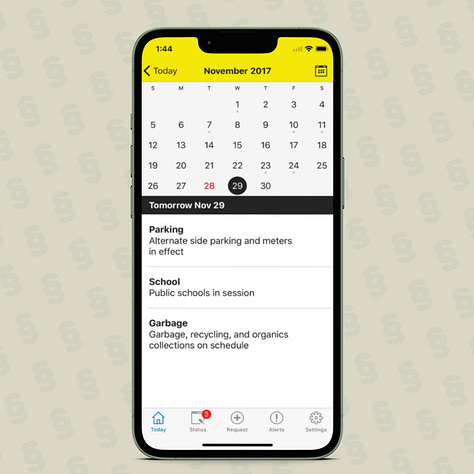 Three screenshots of New York City's 3-1-1 iOS Mobile App