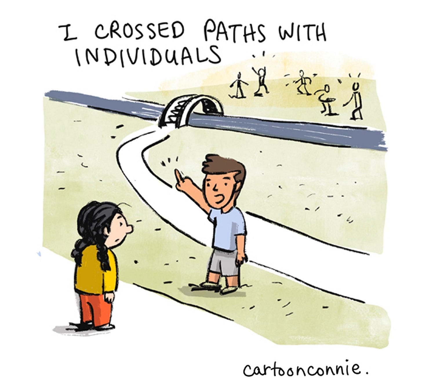 Panel 4/6 of a 6-panel comic strip illustrating a visual metaphor of how individuals can be a bridge to belonging, even when we feel isolated and alone. Titled "Bridges To Belonging," 2026, by Connie Sun, cartoonconnie. Panel 4/6 of a 6-panel comic strip illustrating a visual metaphor of how individuals can be a bridge to belonging, even when we feel isolated and alone. Titled "Bridges To Belonging," 2026, by Connie Sun, cartoonconnie.