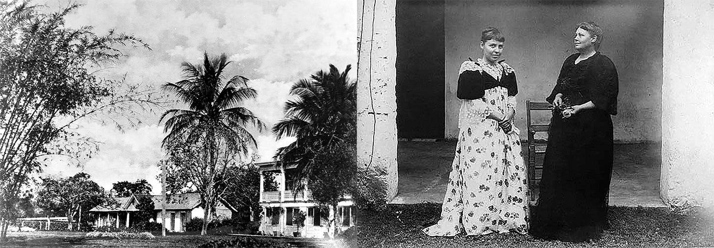 Fort Dallas during Tuttle ownership and Julia and Frances Tuttle in front of the barracks on the day of Frances' wedding. Courtesy of HistoryMiami Museum. Fort Dallas during Tuttle ownership and Julia and Frances Tuttle in front of the barracks on the day of Frances' wedding. Courtesy of HistoryMiami Museum.