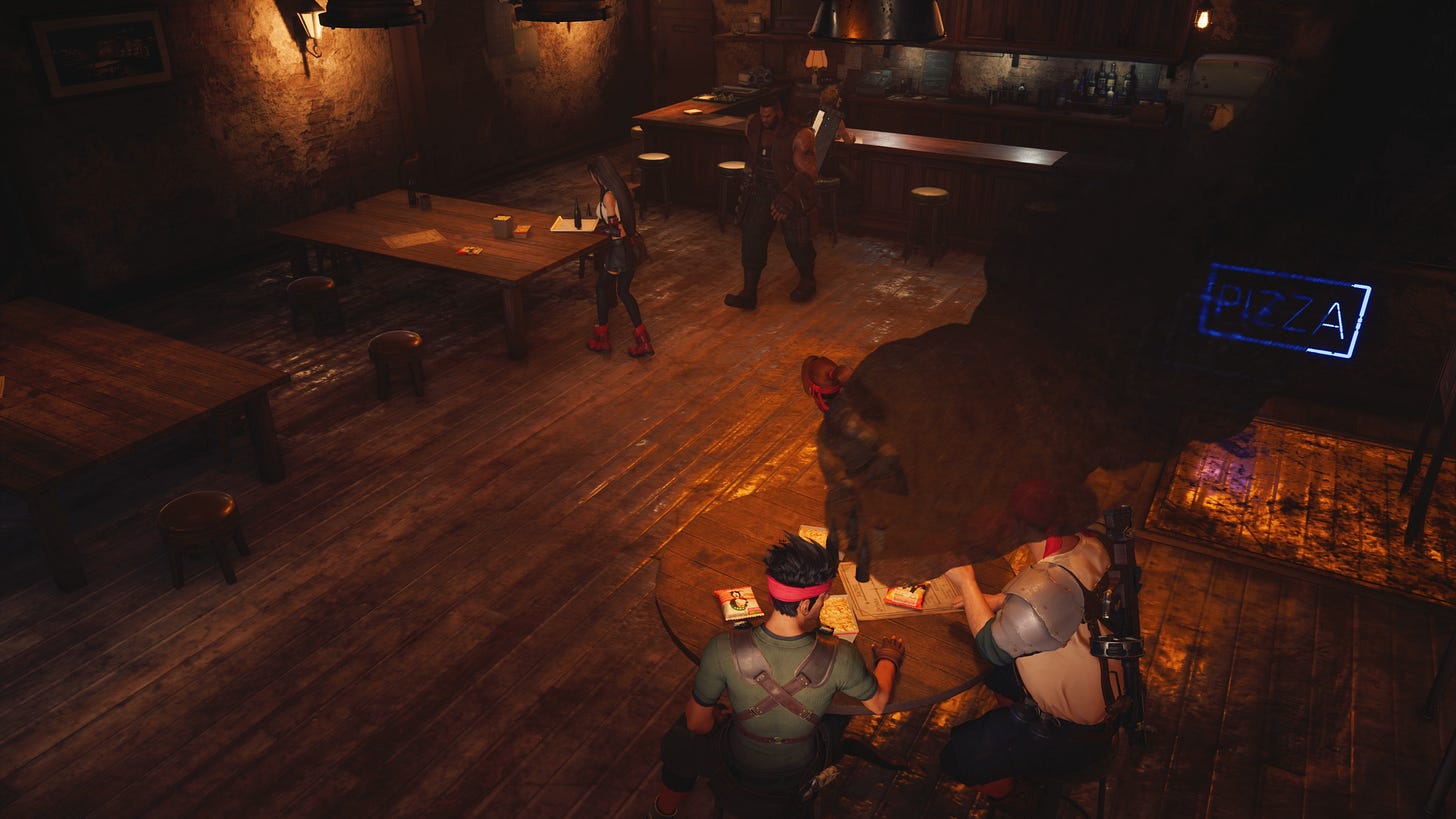 An invisible Whisper floats across the room right after Cloud was kicked out of AVALANCHE.