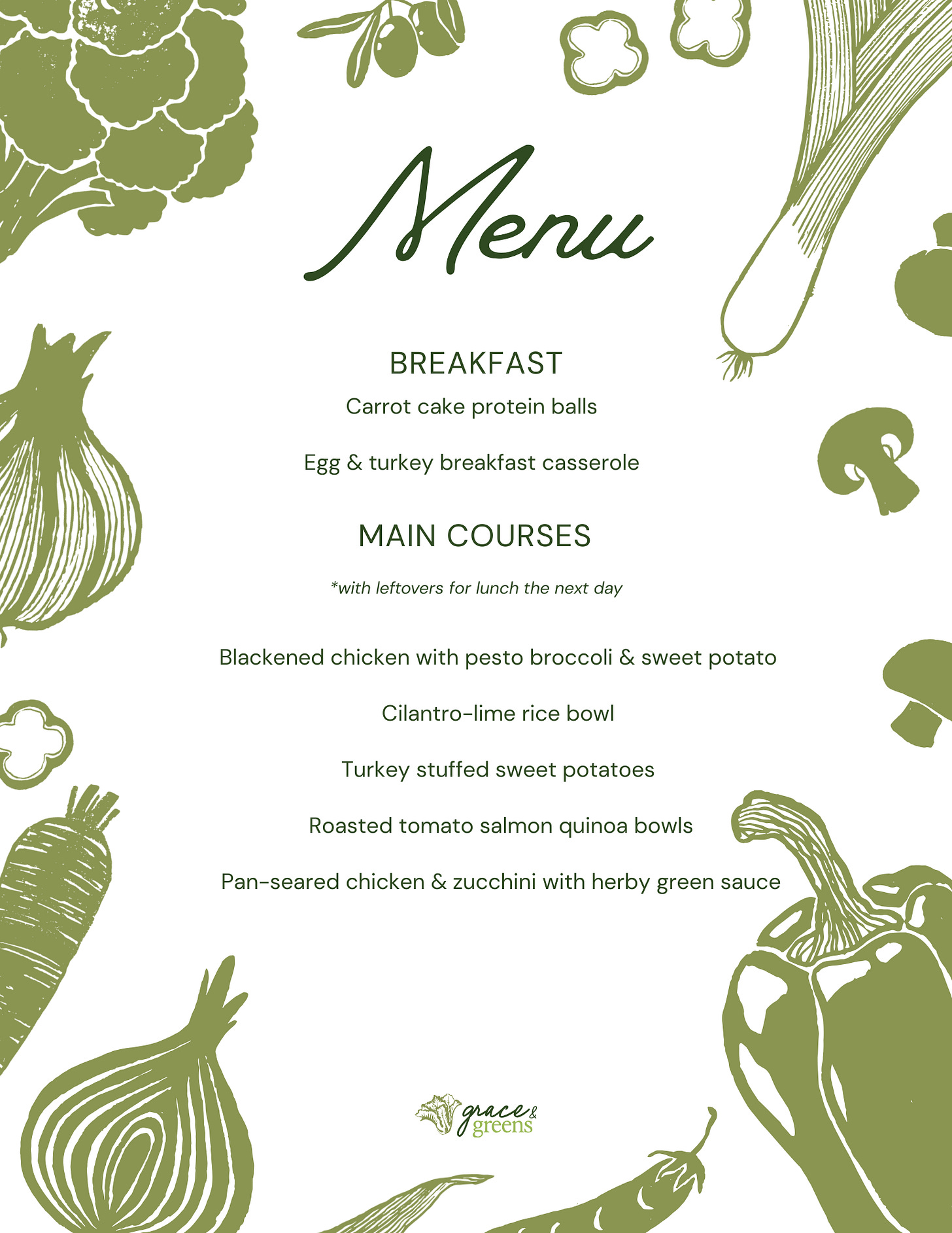 weekly menu organized for healthy eating all week long