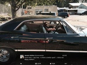 Jensen tweets nap time in Baby during filming