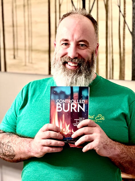 Jeremy Fiebig with his book. Jeremy signing his book. Bonfire photos. Jeremy as a verger in a selfie with his two priests.