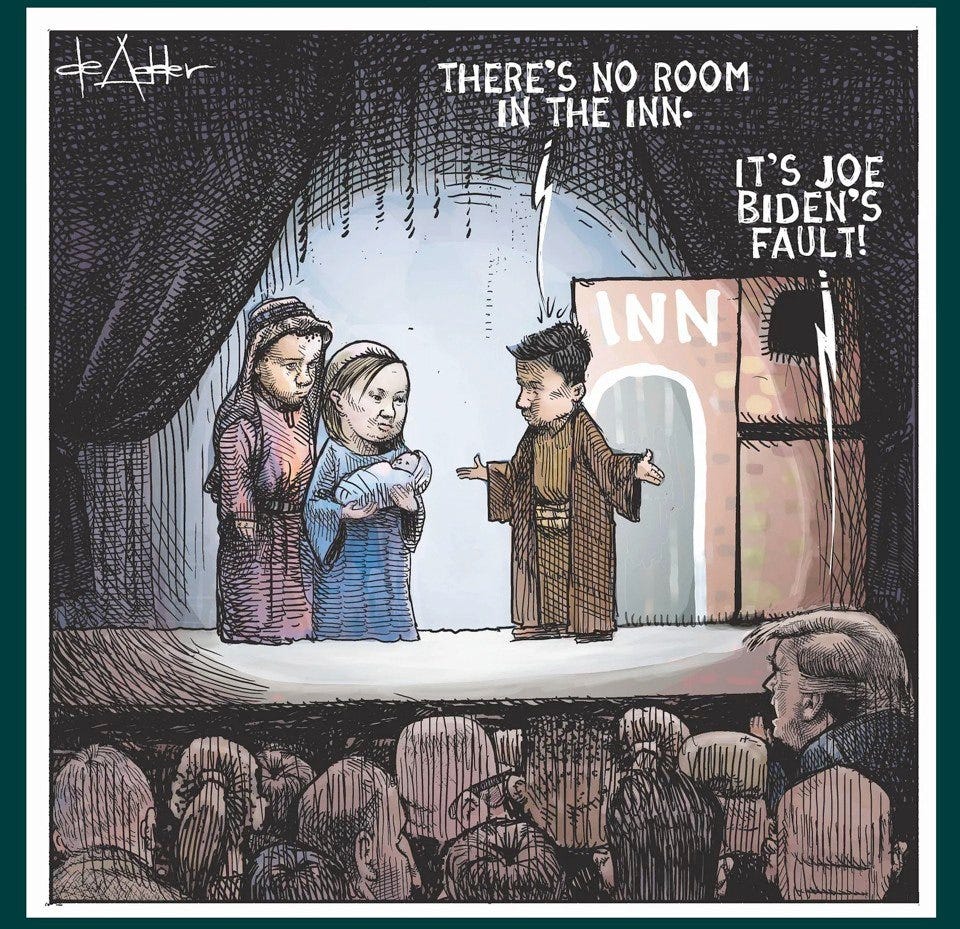 May be an image of text that says 'FAttr THERE'S NO ROOM IN THE INTHEINN- INN- IT'S IT'SJOE JOE BIDEN'S FAULT! INN' May be an image of text that says 'FAttr THERE'S NO ROOM IN THE INTHEINN- INN- IT'S IT'SJOE JOE BIDEN'S FAULT! INN'