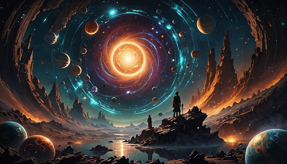 Fantasy scene of sun formation on alien planet Fantasy scene of sun formation on alien planet