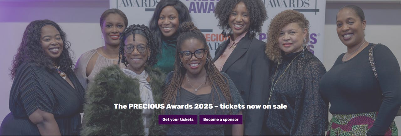 A picture of a group of Black women (Collette, her mum and the Brand by Me team and friends) at the PRECIOUS awards in 2024