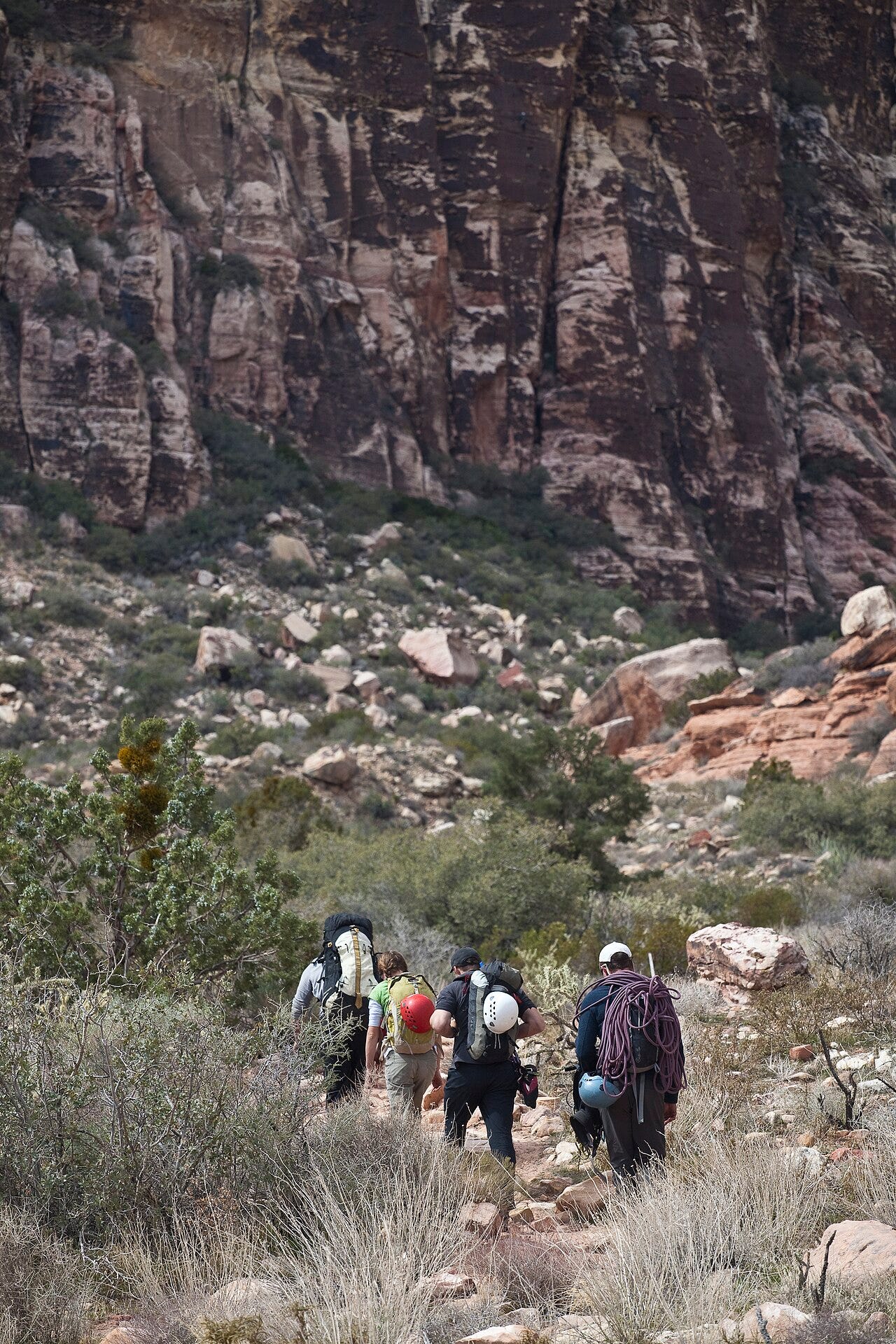Photo: Bureau of Land Management / Wikimedia Commons (Public domain) Red Rock Canyon was designated as Nevada's first National Conservation Area. Red Rock Canyon is located 17 miles west of the Las Vegas Strip on Charleston Boulevard/State Route 159. The area is 195,819 acres and is visited by more than one million pe