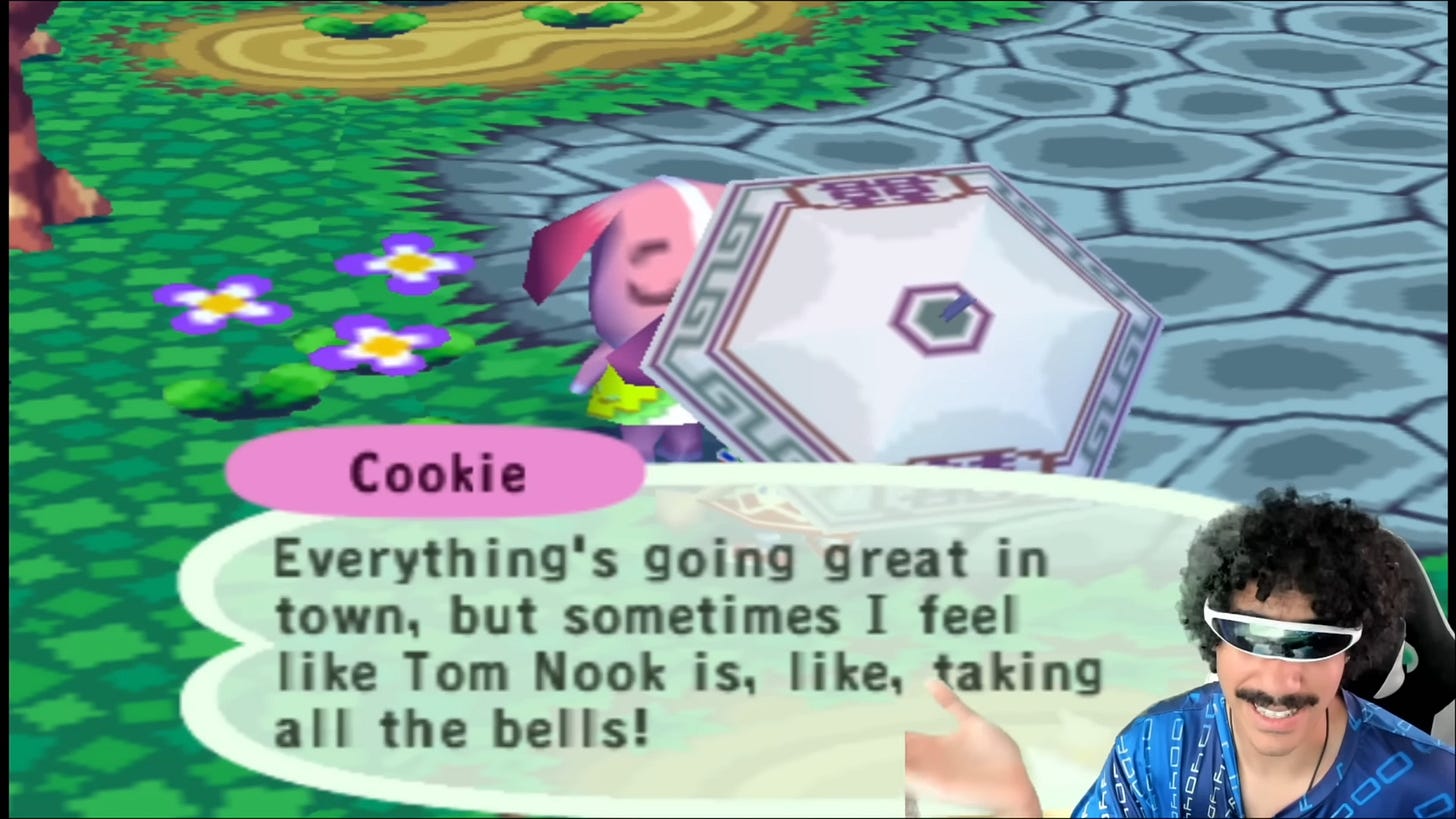 Cookie says Tom Nook is taking all the bells