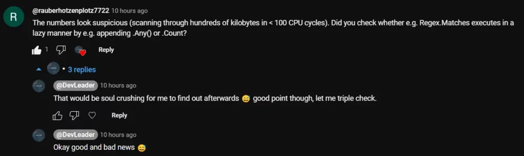 C# Regular Expression Performance - YouTube Comment