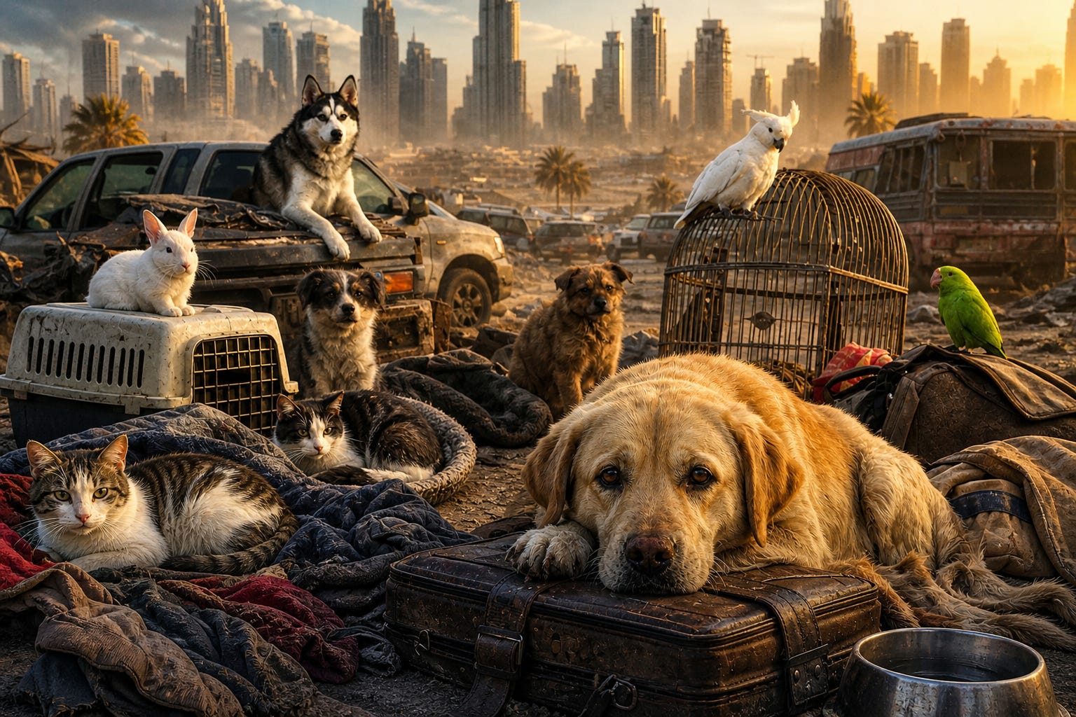 Left behind but not forgotten—loyal hearts waiting in a city that moved on without them.