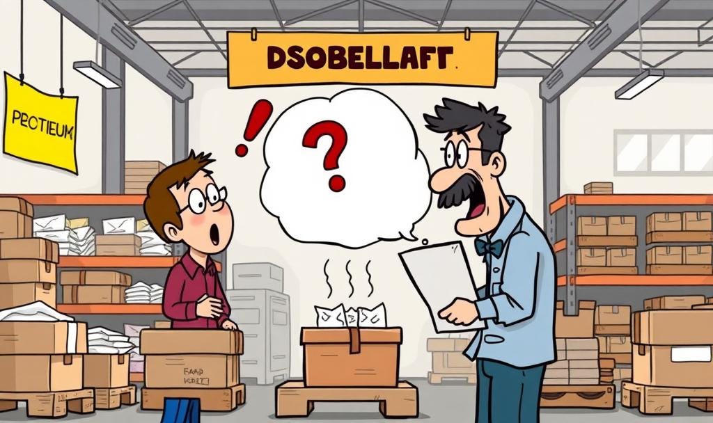 agitated warehouse shoppers, perhaps confused by poorly spelled signs