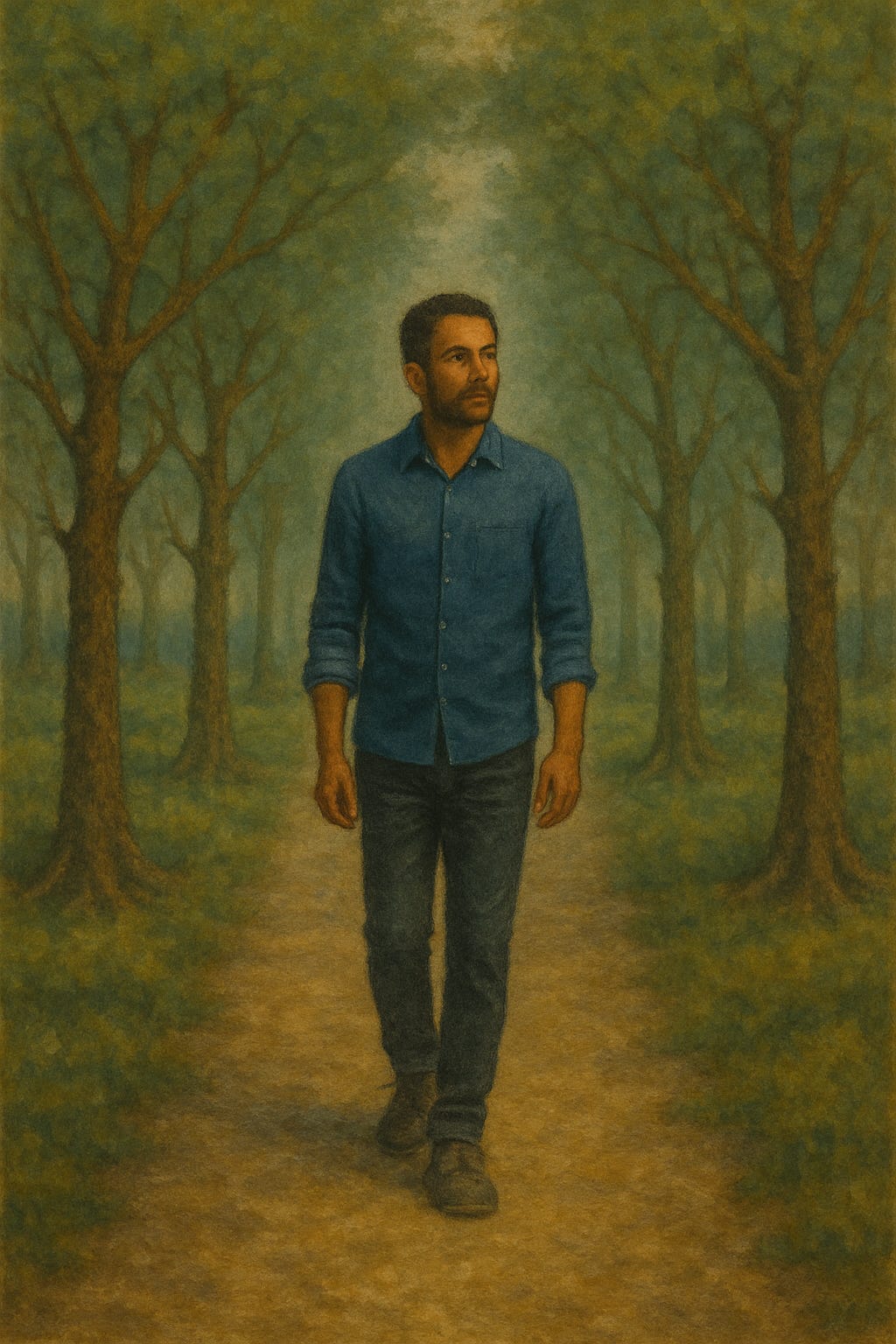 a man walking on a lonely path reflecting on masculinity