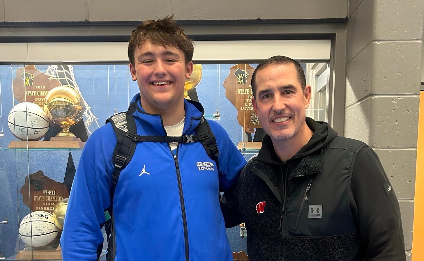 Wisconsin Badgers commit Cole Reiter stands with head coach Luke Fickell