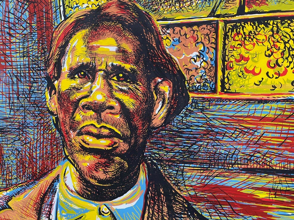 Artist Isaka Shamsud-Din's drawing of George Washington, the founder of Centralia, Washington and the son of a slave.