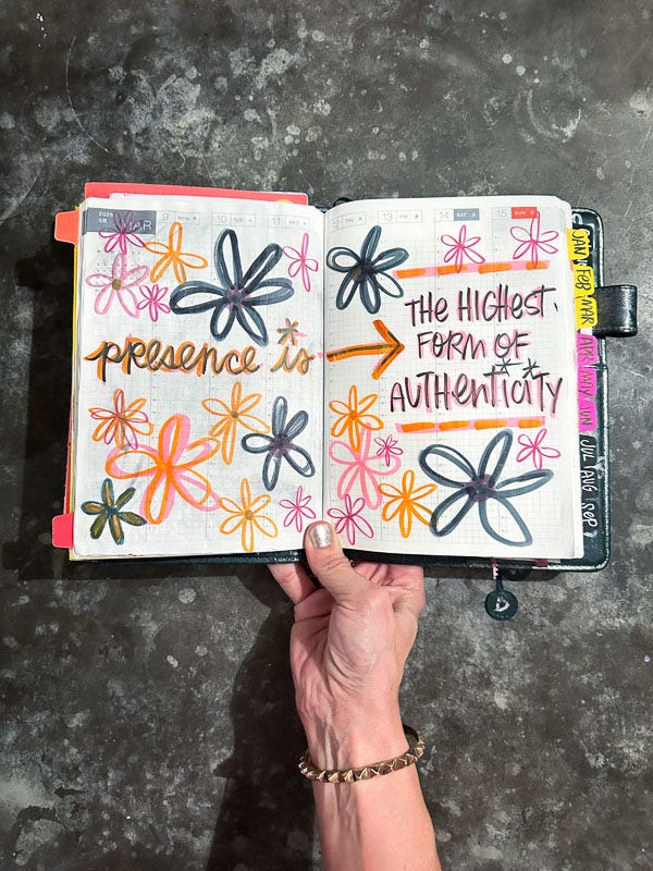 Presence is the highest form of AUTHENTICITY- Hobonichi Cousin, Tracy Benjamin @shutterbean @thehandwritingclub