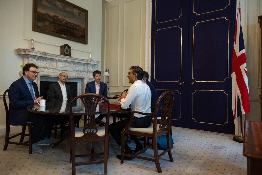 The Prime Minister Rishi Sunak meets with Demis Hassabis, CEO DeepMind, Dario Amodei, CEO Anthropic, and Sam Altman, CEO OpenAI, in 10 Downing The Prime Minister Rishi Sunak meets with Demis Hassabis, CEO DeepMind, Dario Amodei, CEO Anthropic, and Sam Altman, CEO OpenAI, in 10 Downing