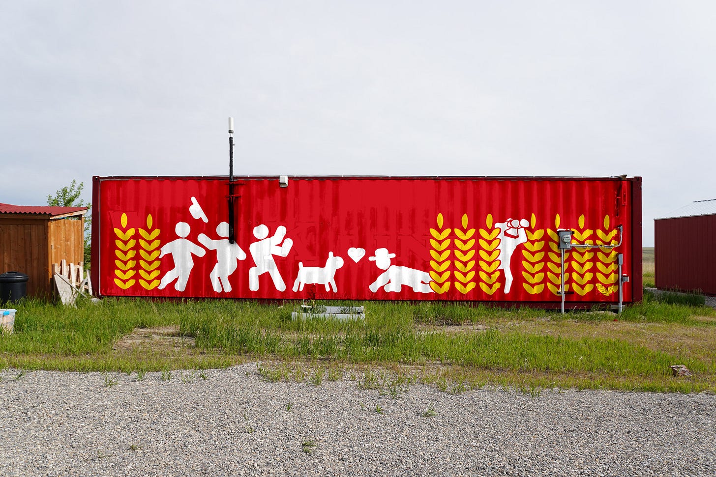 Mockup of the field day illustration mapped onto the surface of a 40 foot shipping container.