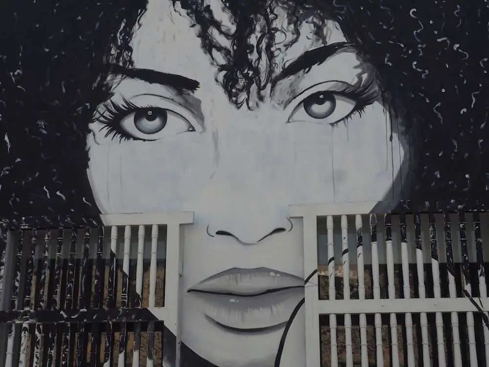 Getsemani street art - woman's face in monotone Getsemani street art - woman's face in monotone