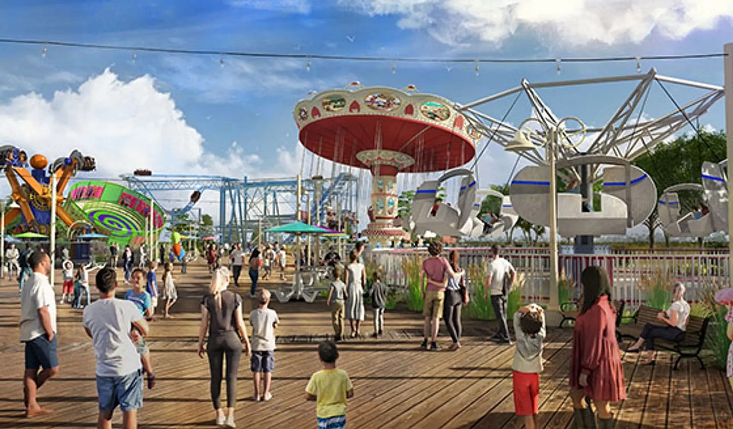 Rendering of Shoreline Pier Boardwalk area remake at Six Flags Great Adventure