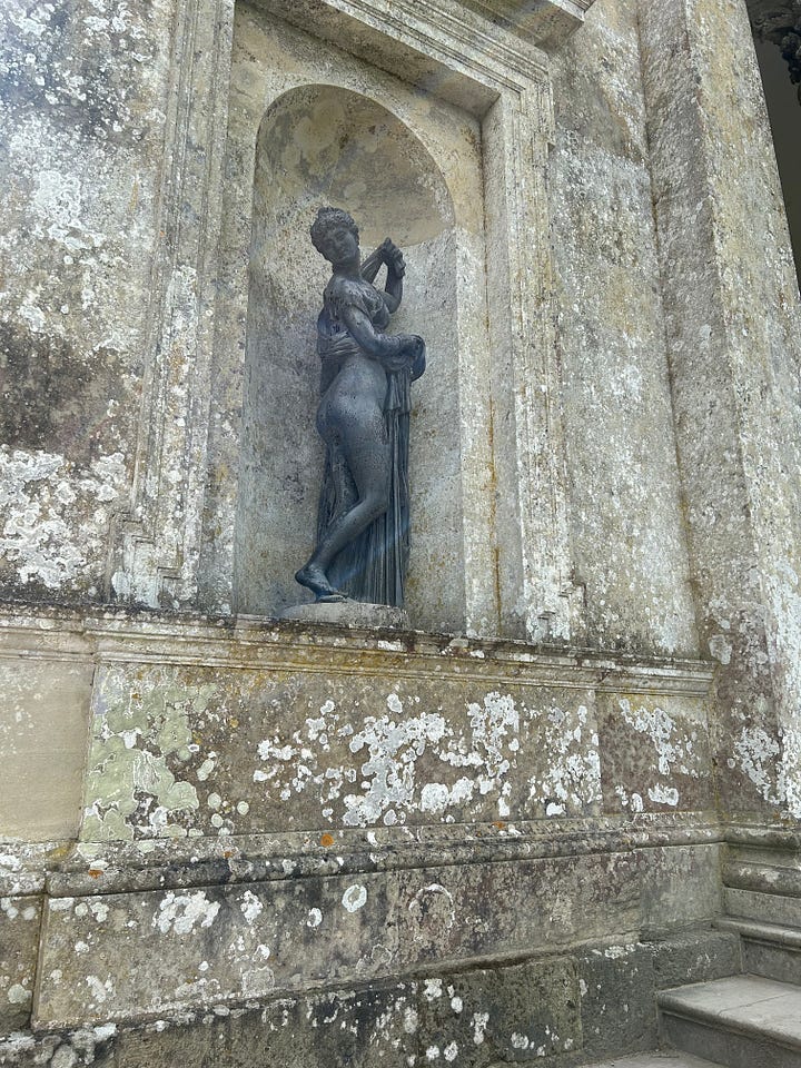 Gothic walls and entrances are to be found at Stourhead Garden along with temples.