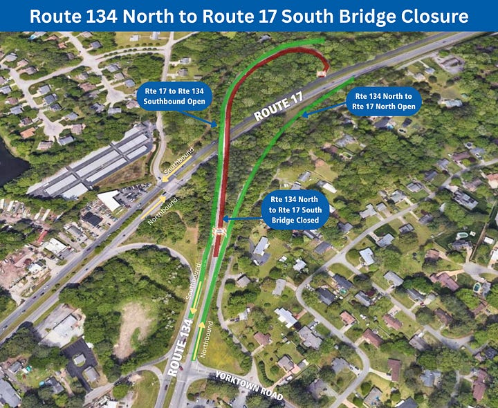graphics showing Rt. 134 closure and detour