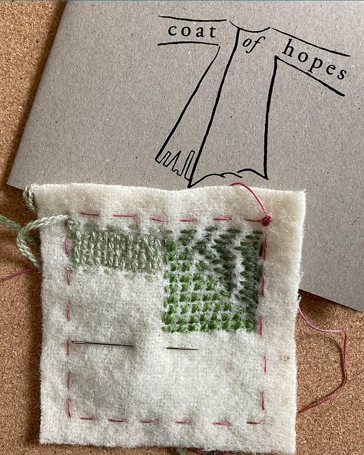 Four images of a patchwork coat