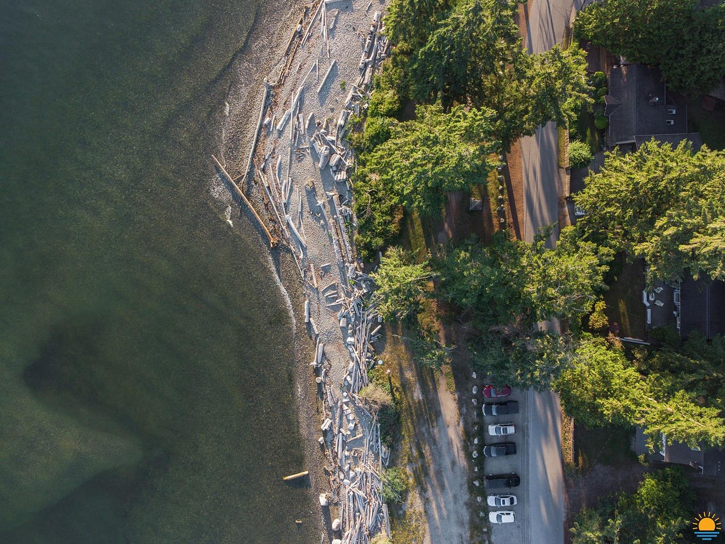 Drone shot from above Ocean Beach Esplanade.