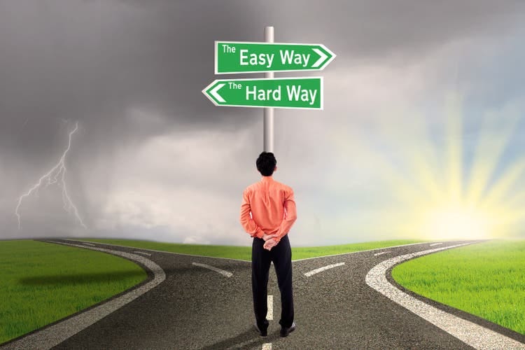 Businessman choose easy or hard way