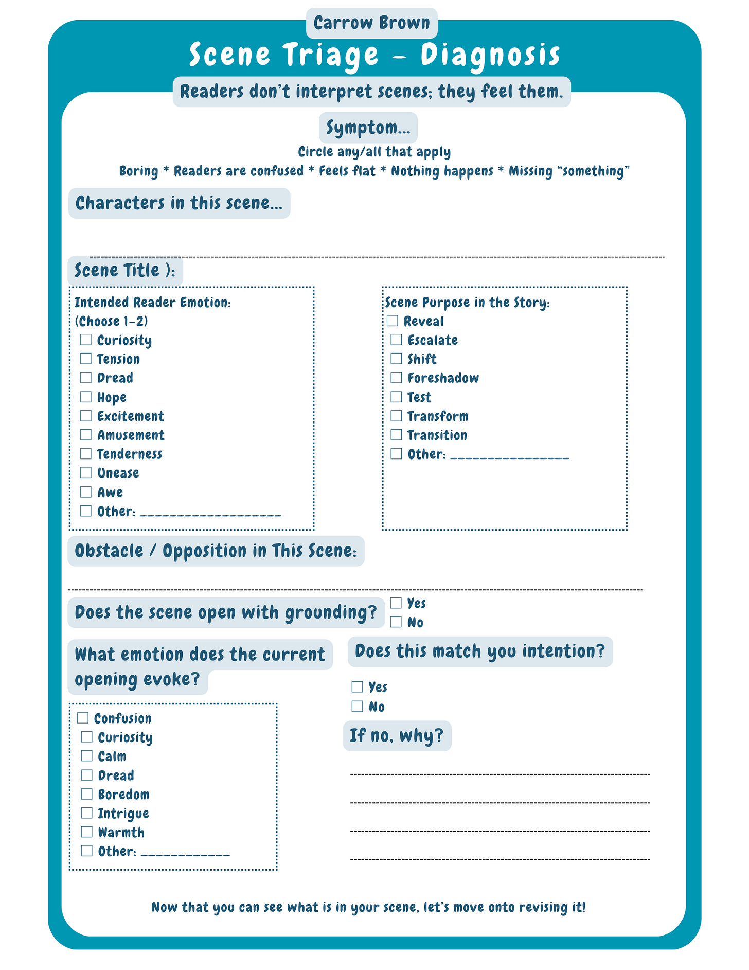 Scene Triage Worksheets - by Carrow Brown