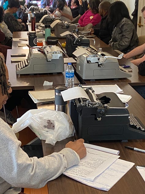 photos of Black people on typewriters at a community workshop