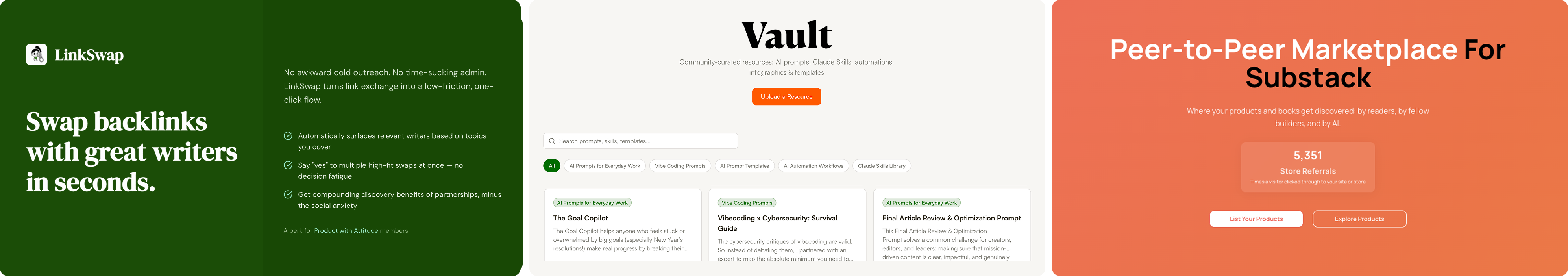 Substack Creator Tools: StackShelf, LinkSwap, Vault